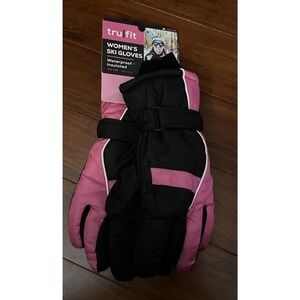TruFit Pink Women's Ski Gloves New on card waterproof hook loop strap closure